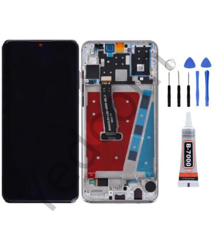Huawei P30 Lite 24MP Çıtalı Ekran Lcd Dokunmatik Tamir Seti Beraber Gümüş