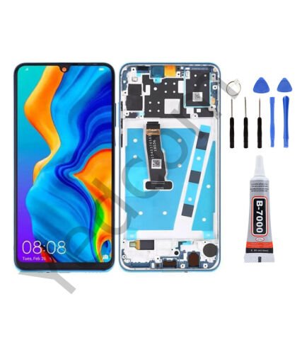 Huawei P30 Lite 48MP Çıtalı Ekran Lcd Dokunmatik Tamir Seti Beraber Mavi